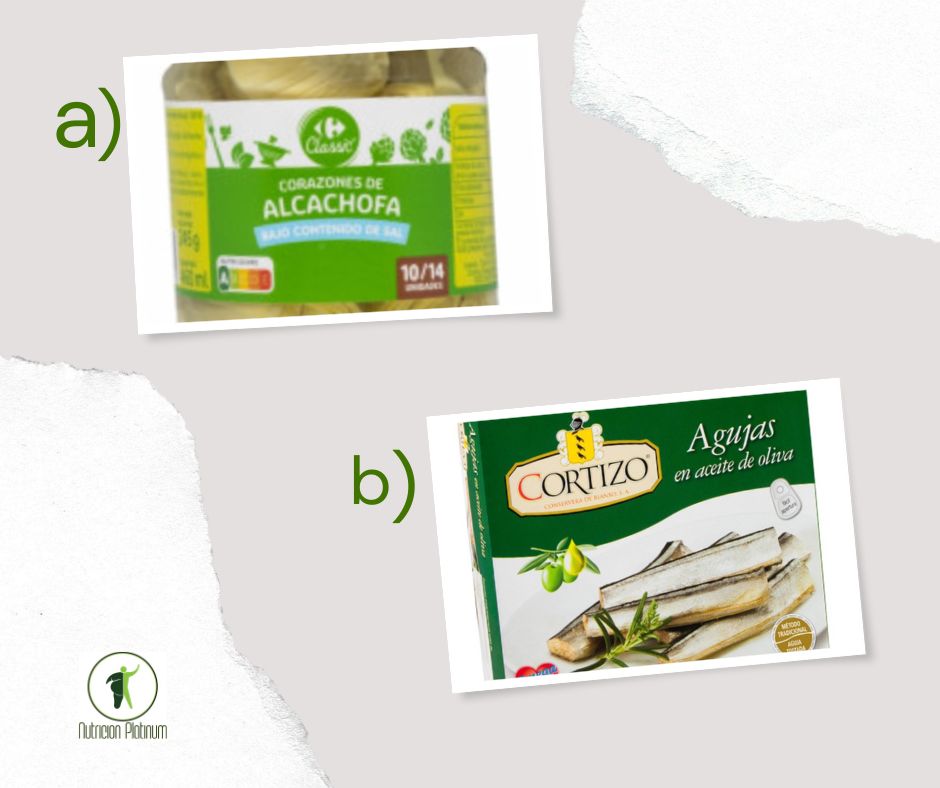 Alcachofas en conserva con agujas en lata.